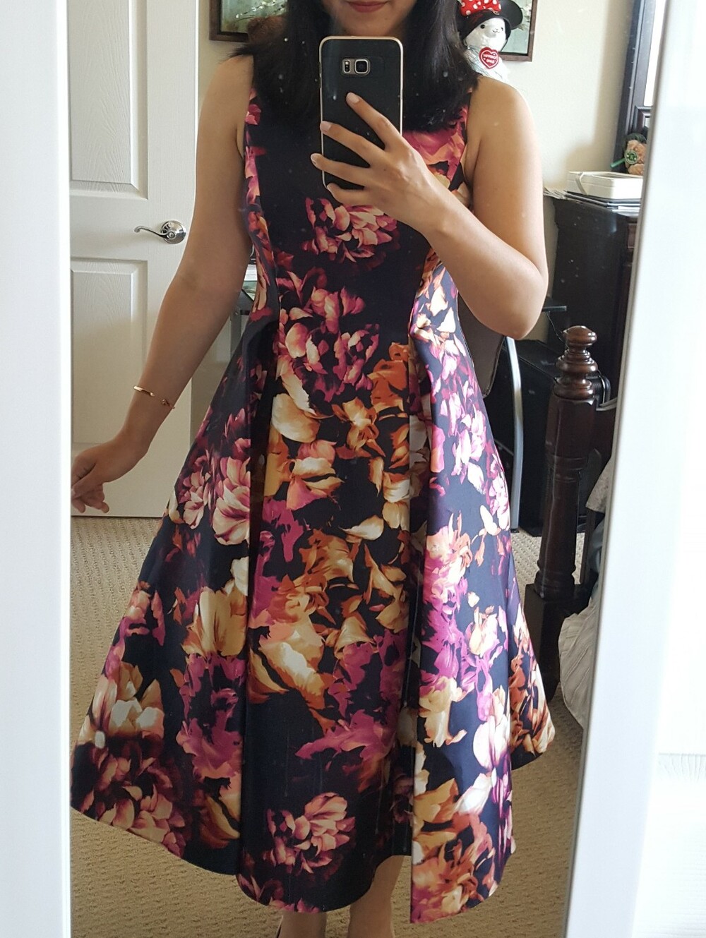 Adrianna Papell Floral Print Mikado Midi Dress